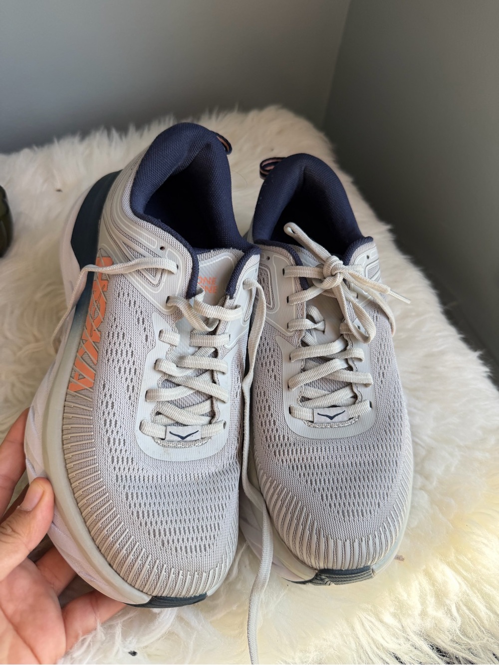 Neutral Gray Mizuno Wave Everyday Running Shoes - Gray with Orange Accent